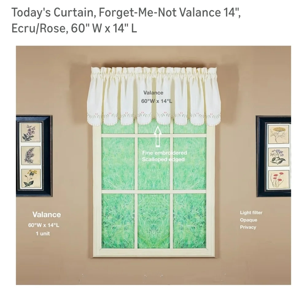 Forget Me Not Fine Embroidered Curtains - Cream Valance 60 x 14 New